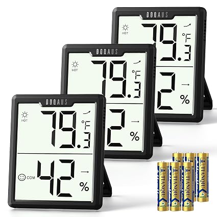 DOQAUS 3 Pack Digital Hygrometer Indoor Thermometer Black