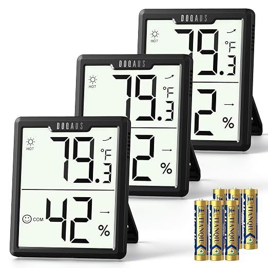 DOQAUS 3 Pack Digital Hygrometer Indoor Thermometer Black