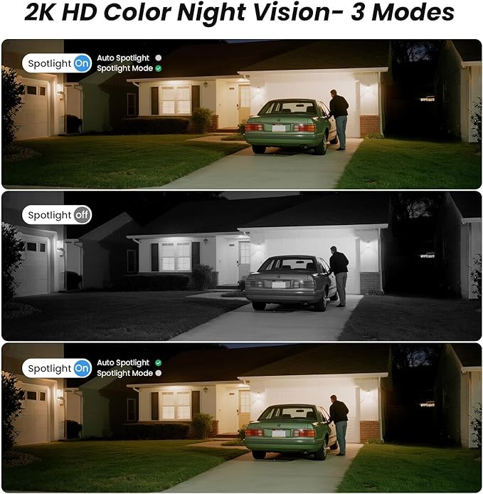 WiFi Security Cameras Wireless Outdoor Wired, Plug-in Outdoor Security Cameras for Home Security, 24/7 Recording, Human Detection, PTZ, 2K HD Color Night Vision, 2.4Ghz WiFi Only, 2-Way Talk, 2 Packs