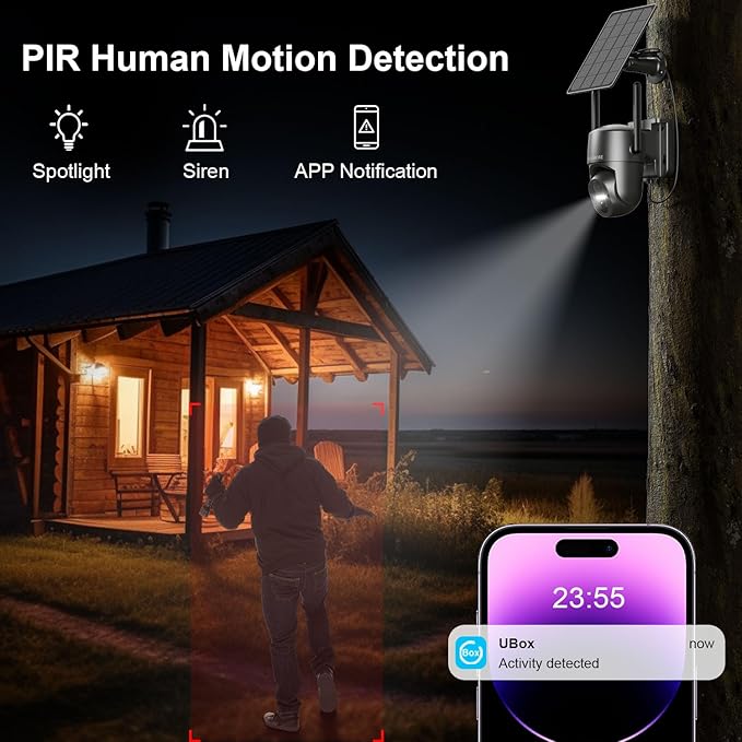 4G LTE Cellular Security Camera, No WiFi Security Camera Outdoor, Solar Security Cameras Wireless Outdoor, 2K Color Night Vision, Motion Alert, Playback, SIM Included, 2-Way Talk