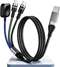 Multi Fast Charging Cable for Apple Watch - 100W Dual USB C Fast Charging Cable for iPhone 17/16/15/14/13/iWatch, 3 in 2 Portable Watch Charging Cord with 2 USB C and iWatch Charger Port, 6.5FT - Image 1