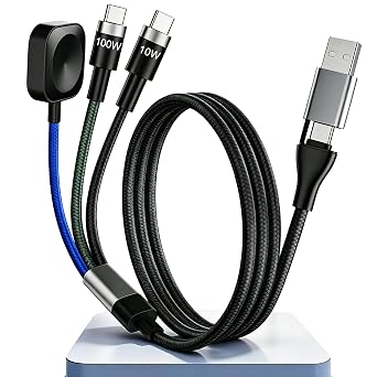 Multi Fast Charging Cable for Apple Watch - 100W Dual USB C Fast Charging Cable for iPhone 17/16/15/14/13/iWatch, 3 in 2 Portable Watch Charging Cord with 2 USB C and iWatch Charger Port, 6.5FT