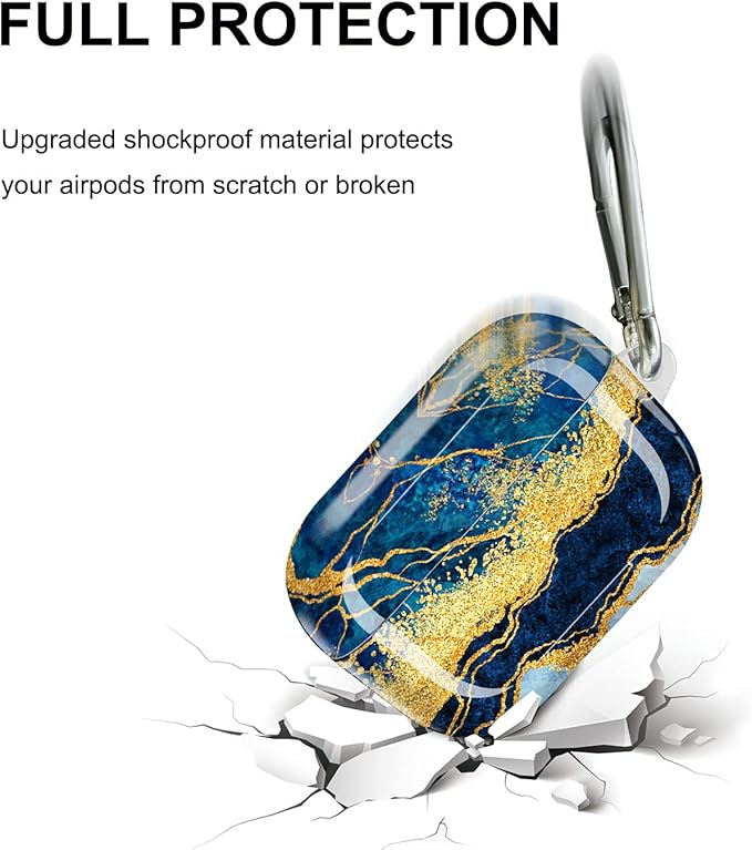 JIAXIUFEN Compatible with AirPods Pro Case Cover Gold Sparkle Glitter Marble Design Cute Full Protective Silicone TPU Skin Accessories for Women Girl Dark Blue