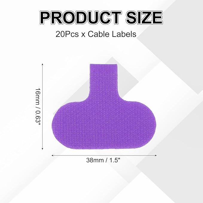 uxcell Cable Labels, 20Pcs Waterproof Cable Tag Writable Wire Labels Self-Adhesive Wire Tags Reusable Hook & Loop for Electronics Computer Cord Management Identification, Purple