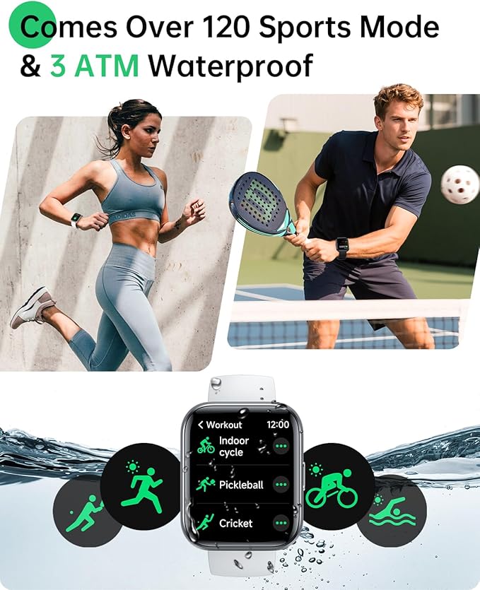 WMK Smart Watches for Women Men (Android/iPhone), 1.83" HD Alexa Smart Watch with Bluetooth Calls/Messages/Reminders, 24/7 Heart Rate/SpO2 Monitor Watch, 120+ Sport Modes Fitness Tracker Watch, Gift