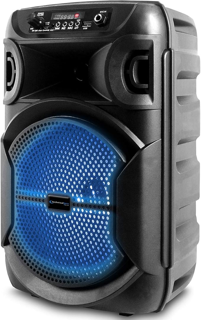 Technical Pro 8 Inch Portable 800 watts Bluetooth Speaker with Woofer & Tweeter, Festival PA LED Speaker with Bluetooth/USB Card, True Wireless Stereo, 30 Feet BT Range