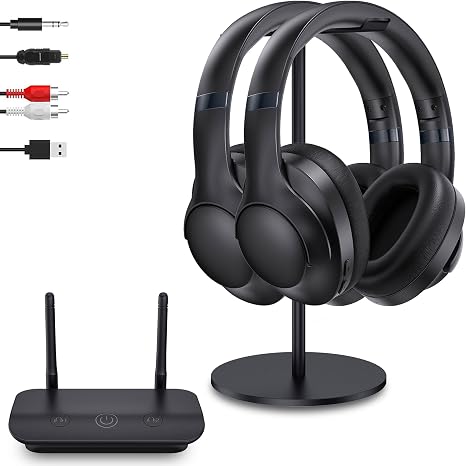 Dual Wireless TV Headphones with Transmitter, 2.4GHz Zero Delay&295ft,Black