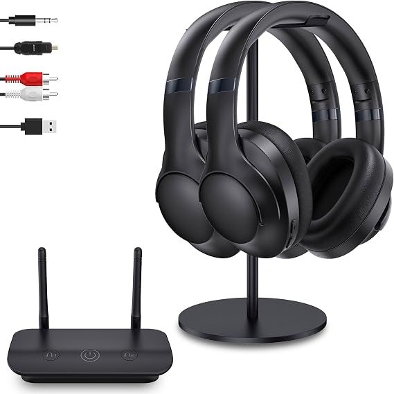 Dual Wireless TV Headphones with Transmitter, 2.4GHz Zero Delay&295ft,Black