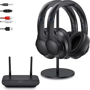 Dual Wireless TV Headphones with Transmitter, 2.4GHz Zero Delay&295ft,Black