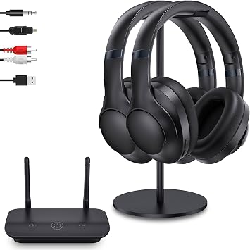 Dual Wireless TV Headphones with Transmitter, 2.4GHz Zero Delay&295ft,Black