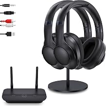Dual Wireless TV Headphones with Transmitter, 2.4GHz Zero Delay&295ft,Black - Image 1