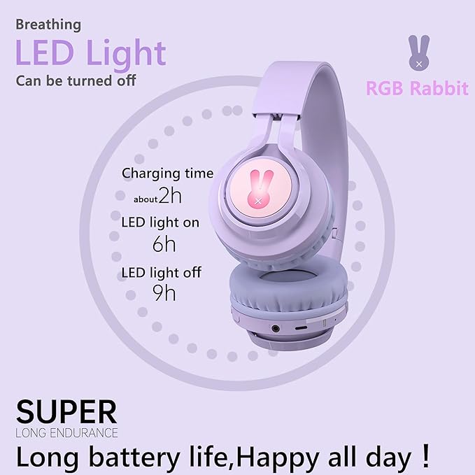 Kids Bluetooth Headphones,85db Volume Limit,Hearing Protection,Wireless Headphones with Mic,Music,Chat,Kids Mode,Normal Mode,Wireless and Wired,LED Light,for Children Adults,Purple