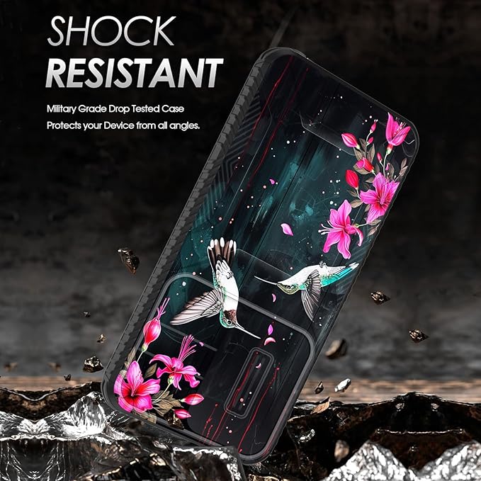 for Galaxy S25 FE Case Built in Slide Camera Lens Cover,Heavy Duty Shockproof Protection Dual Layer Case for Samsung Galaxy S25 FE 6.7" 2025,Flower Hummingbird