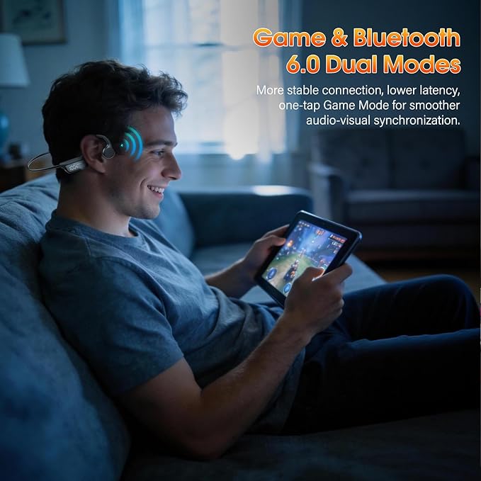 Bone Conduction Headphones Bluetooth 6.0 Earbuds, Open Ear Headphones with Dual Driver Sound, LED Display, IP67 for Sport / running, Dual Device Connection & Low-Latency Game Mode,12 Hours Playtime