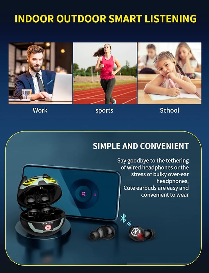 Wireless Earbuds Bluetooth, Wireless Earbuds for Kids Bluetooth 5.1 Waterproof in-Ear Headphones with Mic and Charging Case, Deep Bass Touch Control 36H Playtime Headset for School.