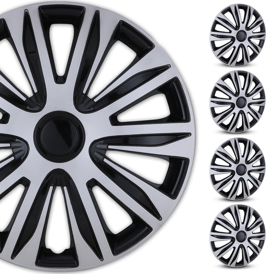 WOLFSTORM 4-Pack 15 Inches Wheel Rim Cover 15'' Hubcaps, Silver & Black