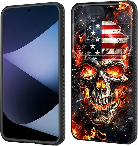 for Galaxy S26 Plus Case Built in Slide Camera Lens Cover,Heavy Duty Shockproof Protection Dual Layer Case for Samsung Galaxy S26 Plus 6.7" 2026,American Flag Flame Skull
