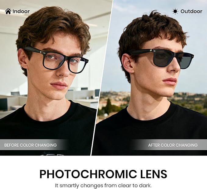 Cyxus AI Smart Photochromic Glasses, Meeting Transcription & Summaries 144 Language Translator 11h Playtime Voice Control HD Calls Business Travel AI8284