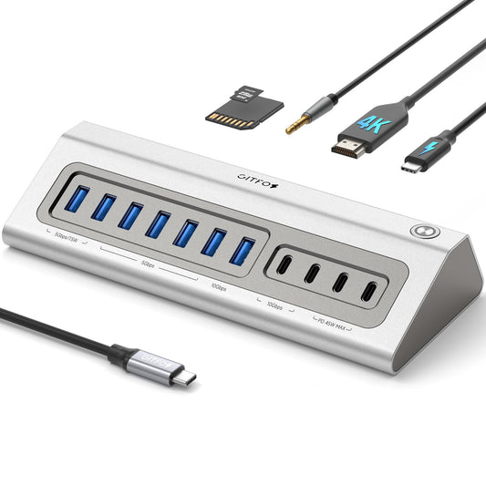 Gitfos Powered USB Hub, 18 in 1 USB C Hub with 4K HDMI, 10Gbps, PD 100W
