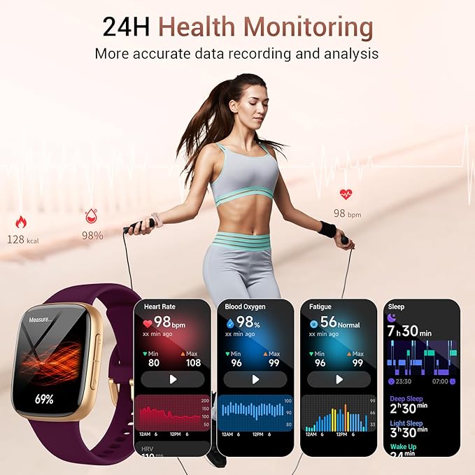 Smart Watch for Women, 1.85" AMOLED Always-On Display Screen Smartwatch for iPhone & Android, 3ATM Waterproof Fitness Tracker with Bluetooth Call, Heart Rate/Sleep/SpO2 Monitor, 100+ Sport Modes