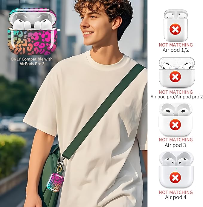 Compatible with AirPods Pro 3 Case 2025 for Women Girls – Cute Shockproof Protective Cover with Gold Round Buckle, Anti-Drop Soft Case for AirPod Pro 3rd Gen (Neon Leopard)