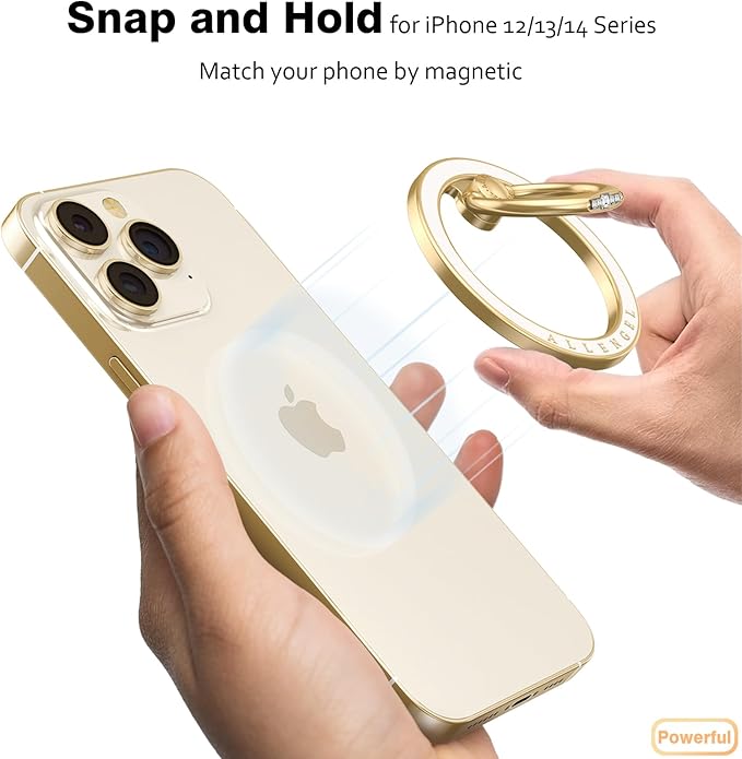 Allengel Magnetic Phone Grip for MagSafe, Magnetic Ring Holder Compatible with MagSafe Phone Ring, 360°Rotating Finger Kickstand for iPhone 16 Pro Max 15 14 13 12 Plus & Android Phone(Gold)