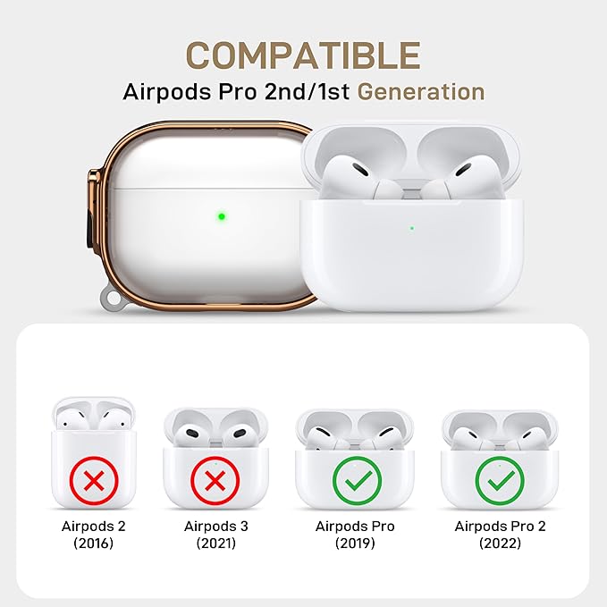 Maxjoy for AirPods Pro 2nd/1st Generation Case with Lock, Clear AirPods Pro 2 Case Lock Protective Hard AirPod Pro Cover for Women Men with Keychain for Airpod Pro (2023/2022/2019), Transparent
