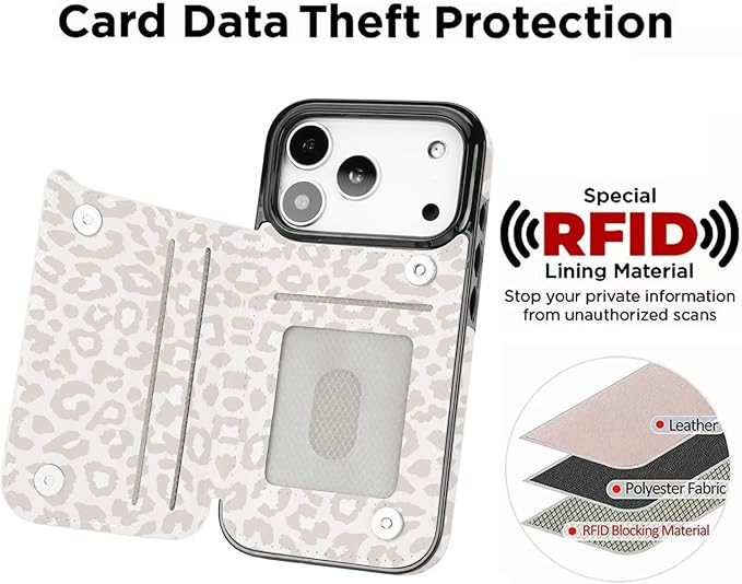 uCOLOR for iPhone 17 Pro Wallet Case with Card Holder PU Leather RFID Blocking Design iPhone 17 Pro flip case for Women Men Magnetic Clasp Kickstand Design 6.3 inch (Beige Leopard)