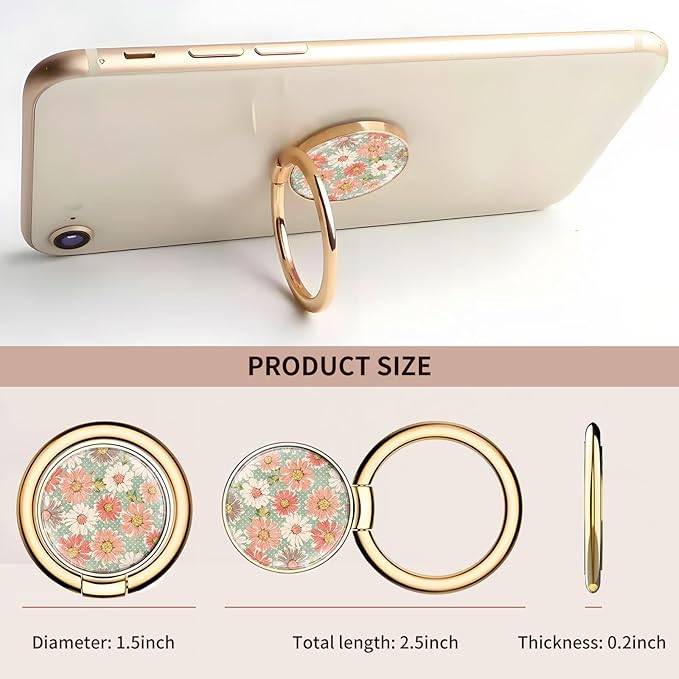 Cell Phone Ring Holder, Cute Metal Phone Grip Stand Finger Ring Kickstand, Flexible 360°Rotation Phone Tablet Case Accessories Compatible with Most Phones Retro Flowers