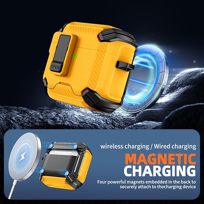 Inesore Compatible with AirPods 4th Case with Phone Stand & Cleaning Kit,Compatible with Magsafe,Magnetic Automatic Lock for Airpods 4 with Active Noise Cancellation Charging Cover (2024) Yellow