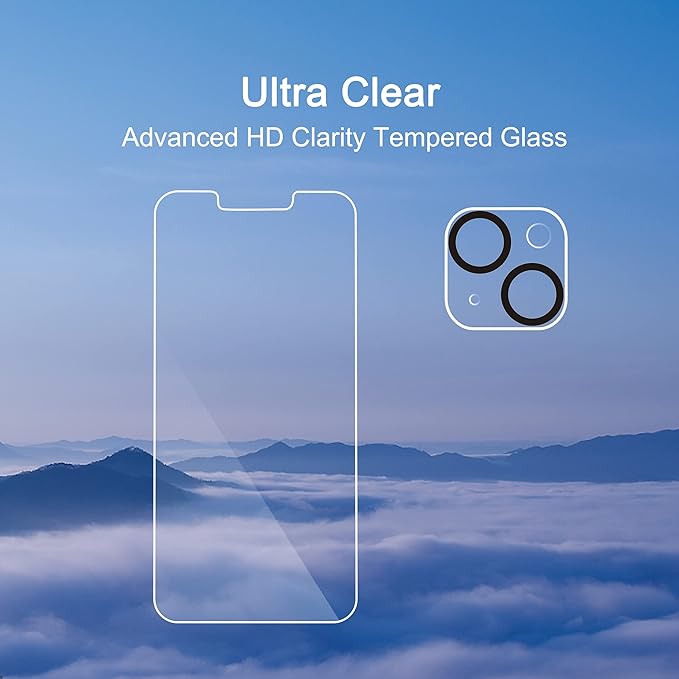 Ailun 3 Pack Screen Protector Compatible for iPhone 14 Plus[6.7 inch] + 3 Pack Camera Lens Protector,Case Friendly Tempered Glass Film,[9H Hardness] - HD