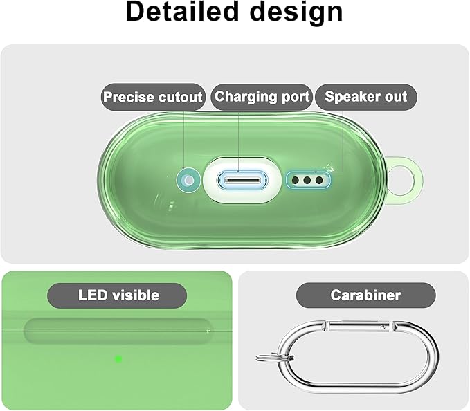 RFUNGUANGO AirPods 4 Case Clear, Soft TPU Transparent with Cleaning Kit & Keychain, Compatible with Magsafe, Compatible Apple AirPods 4 (2025) Generation Protective Case, Green
