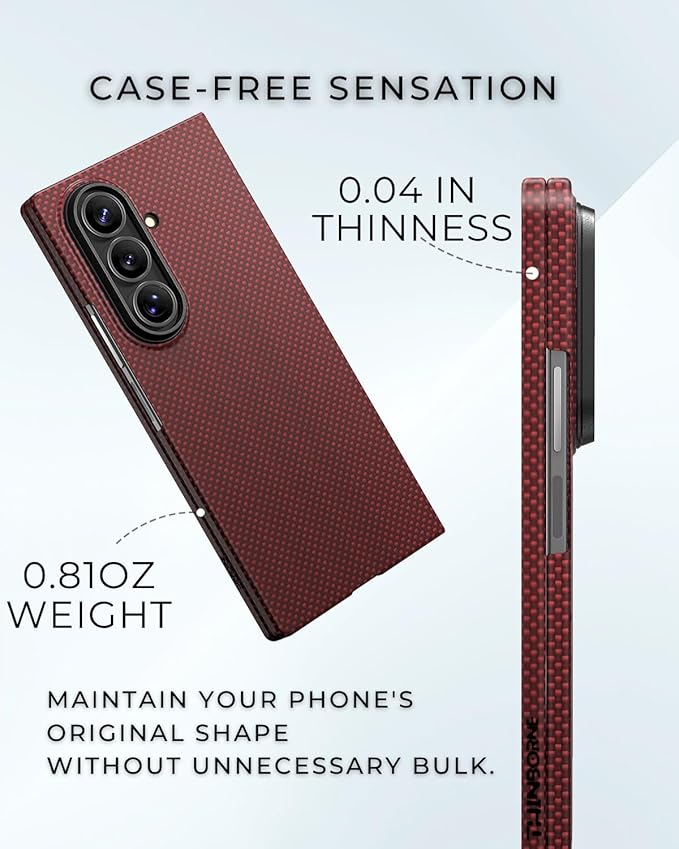 Thinborne Compatible with Samsung Galaxy Z Fold 7 Case, [600D Aramid Fiber] [Magnetic] [Ultra Thin] [Minimalist Style] [Carbon Fiber Textures] - Red