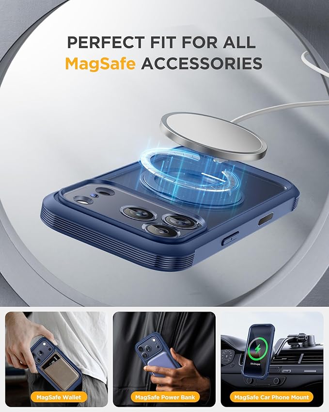 Miracase for iPhone 17 Pro Case with 360 Spin Magnetic Stand, Full-Body Phone Case with Built-in Glass Screen Protector & Camera Control, Drop Proof iPhone 17 Pro Cover, Dark Blue