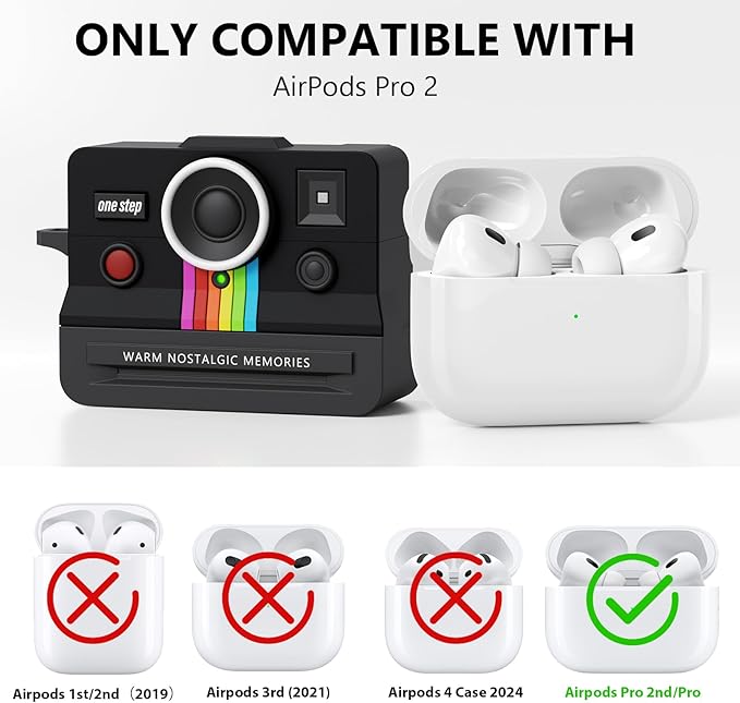 Case for Apple AirPods Pro 2 Cases with Camera Cover Compatible Anti-Drop Silicone Cover AirPods Pro Accessories Kit Cleaning Tools for Earbuds Keychain Earphone Cases (Black, Airpods Pro 2/1 Case)