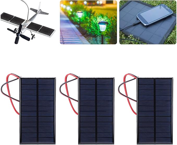 1W 6V Mini Solar Panel, 3PCS Polysilicon Cell Charger Module with 30cm Cable for Solar Lawn Lights Solar DIY System Kit