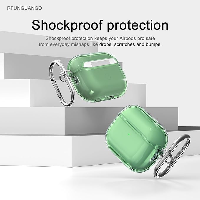 RFUNGUANGO AirPods Pro 3 Case Clear, Soft TPU Transparent with Cleaning Kit & Keychain, Compatible with Magsafe, Compatible Apple AirPods Pro 3rd (2025) Generation Protective Case, Green