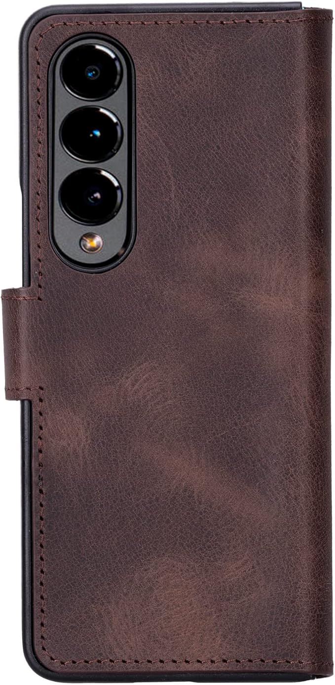 Venito Trieste Handmade Case for Galaxy Z Fold 4, Ultimate Protection with Full Grain Leather, Premium Phone Wallet Case for Galaxy Z Fold, Coffee Brown