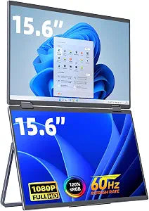 cocopar Portable Monitor Dual 15.6 Inch 1080P Travel Monitor with Speaker HDMI USB-C External Display for Laptop MacBook Surface PC Xbox PS4/5, VESA Mountable, with Stand