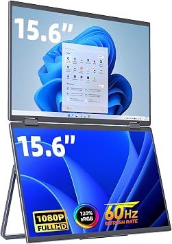 cocopar Portable Monitor Dual 15.6 Inch 1080P Travel Monitor with Speaker HDMI USB-C External Display for Laptop MacBook Surface PC Xbox PS4/5, VESA Mountable, with Stand
