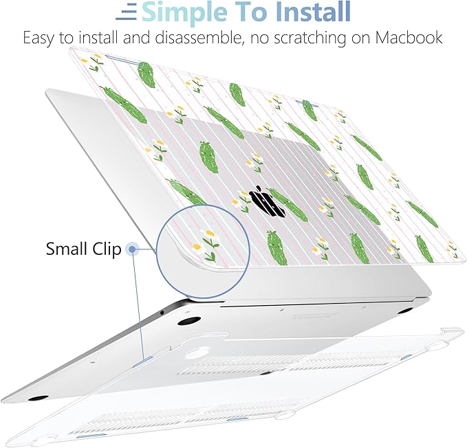 MEEgoodo for MacBook Air 13.3 inch Case 2021 2020 2019 2018 A2337 M1 A2179 A1932, Laptop Shell for MacBook Air M1 with Keyboard Webcam Cover&Trackpad Film&Type C Adapter,Cute Cucumbers & Smiling Faces