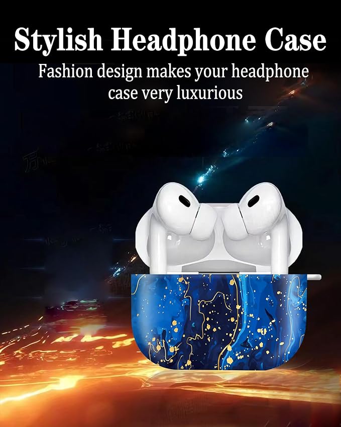 Cute Hard Case Compatible with AirPods Pro 2nd/1st Generation, Protective Cover with Golden Keychain, Fits 2023/2022/2019 Models, for Women, Girls, and Men(Cute Blue Flower