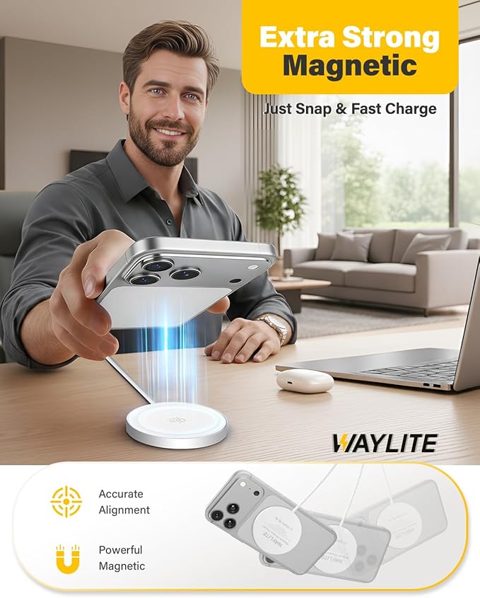25W Magnetic Wireless Charger, 10FT Fast Charging Pad Qi2.2 Wireless Charge for iPhone 17 16 /AirPods3/2/Pro/for Galaxy S26 Ultra/Pixel 10 Series, Portable Charger for Desk& Travel(2Pack,White)