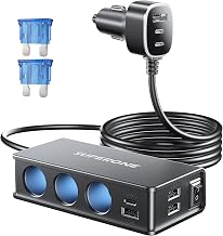 10 in 1 Cigarette Lighter Splitter, SUPERONE 3-Socket Adapter with 7 Ports - Image 1