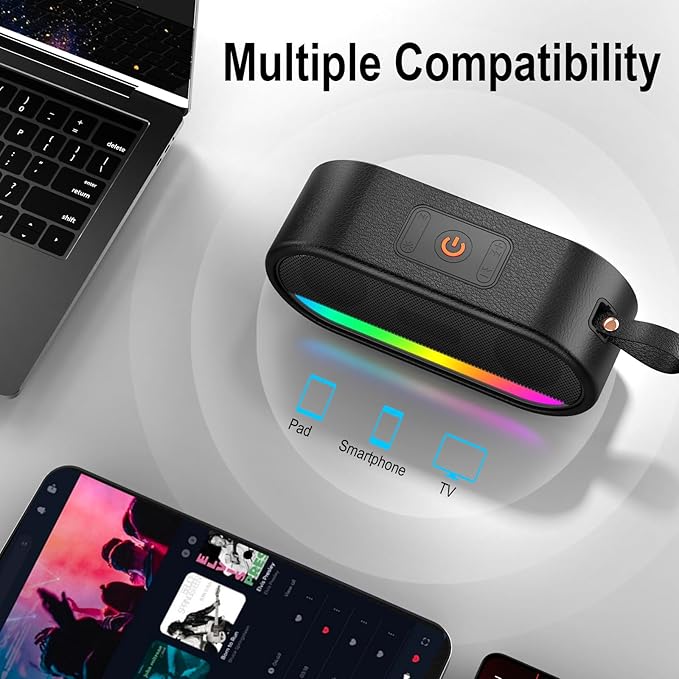 Portable Bluetooth Speaker with LED Lights, 24W Loud Sound Punchy Bass, Portable Wireless Up to 10H Playtime, Built-in Mic Bluetooth 5.3, IPX6 Waterproof Wireless Speaker for Home/Outdoor/Party/Beach