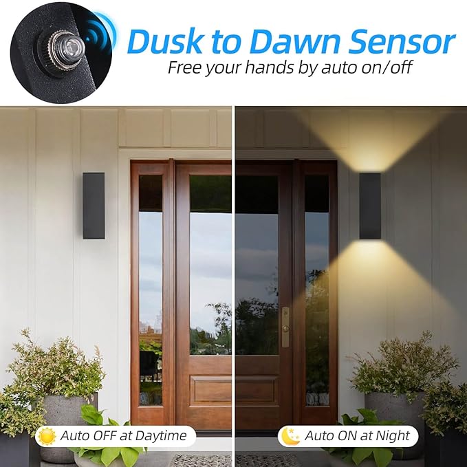 Dusk to Dawn Outdoor Lighting 2 Pack, Modern Outdoor Wall Lights Black Exterior Lighting Fixtures with E26 Base, Waterproof Sconce Outside Lights for House Porch Front Door, Bulbs Included