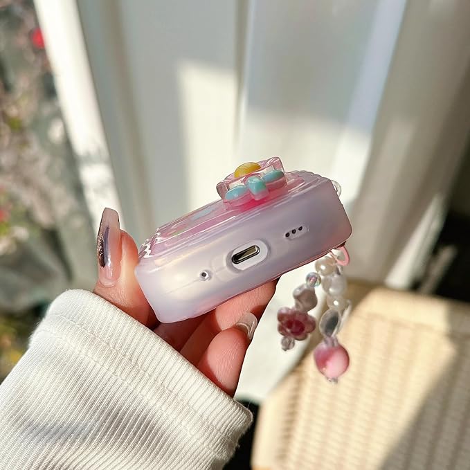 Cute Airpod Pro 2 / Airpod Pro Case 3D Flower with Keychain Clear Hard TPU Protective Cover Compatible with AirPods Pro 2nd/1st Generation Case for Girls Women (Floral Pink)