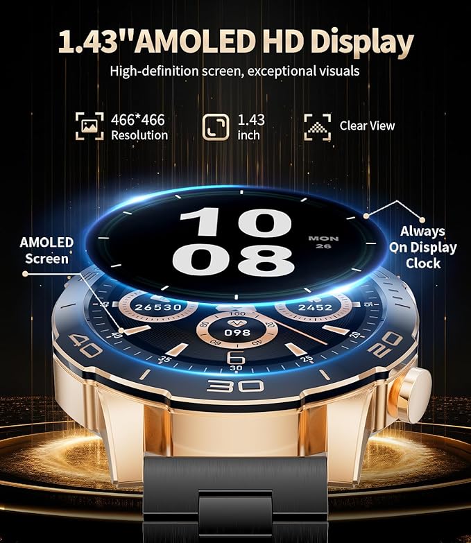 Military Smart Watch for Men(Answer/Calls),1.43''AMOLED Screen,500mAh 5ATM Waterproof,170 Sports Modes, Fitness Tracker Watch with Heart Rate/Sleep Tracking/Blood Pressure for Android/iOS,Smartwatch