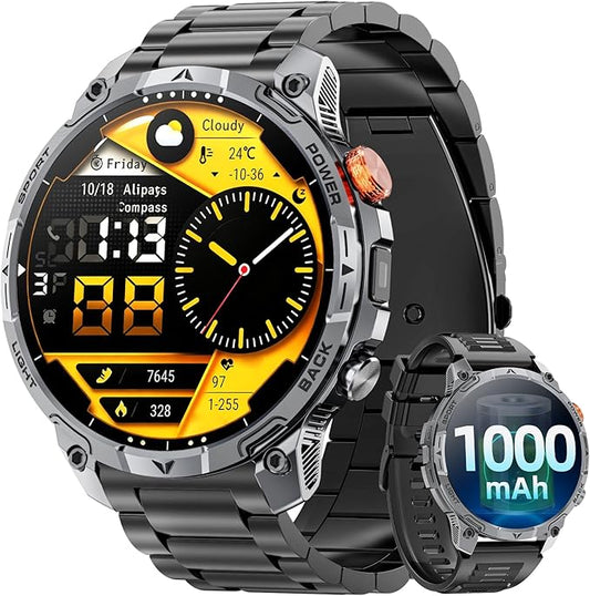 Military Smart Watches for Men,1.75″ Smartwatch with 100-Day Ultra-Long Battery/Flashlight,Fitness Watch for Heart Rate/Sleep/Calling/110+ Sports Mode Smart Watch for Android iOS 1000 mAh