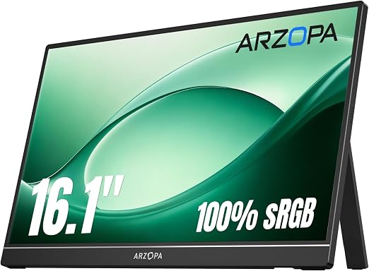ARZOPA 16.1" Portable Monitor, 100% sRGB FHD 1080P Kickstand -Z1C